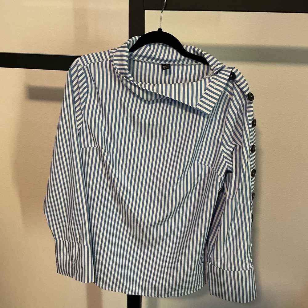 SHEIN Blue and White Striped Shirt